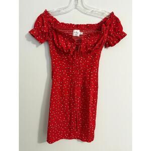 Princess Polly Red Gracie Mini Dress Size 2 Floral Body Con Ruffle Milkmaid